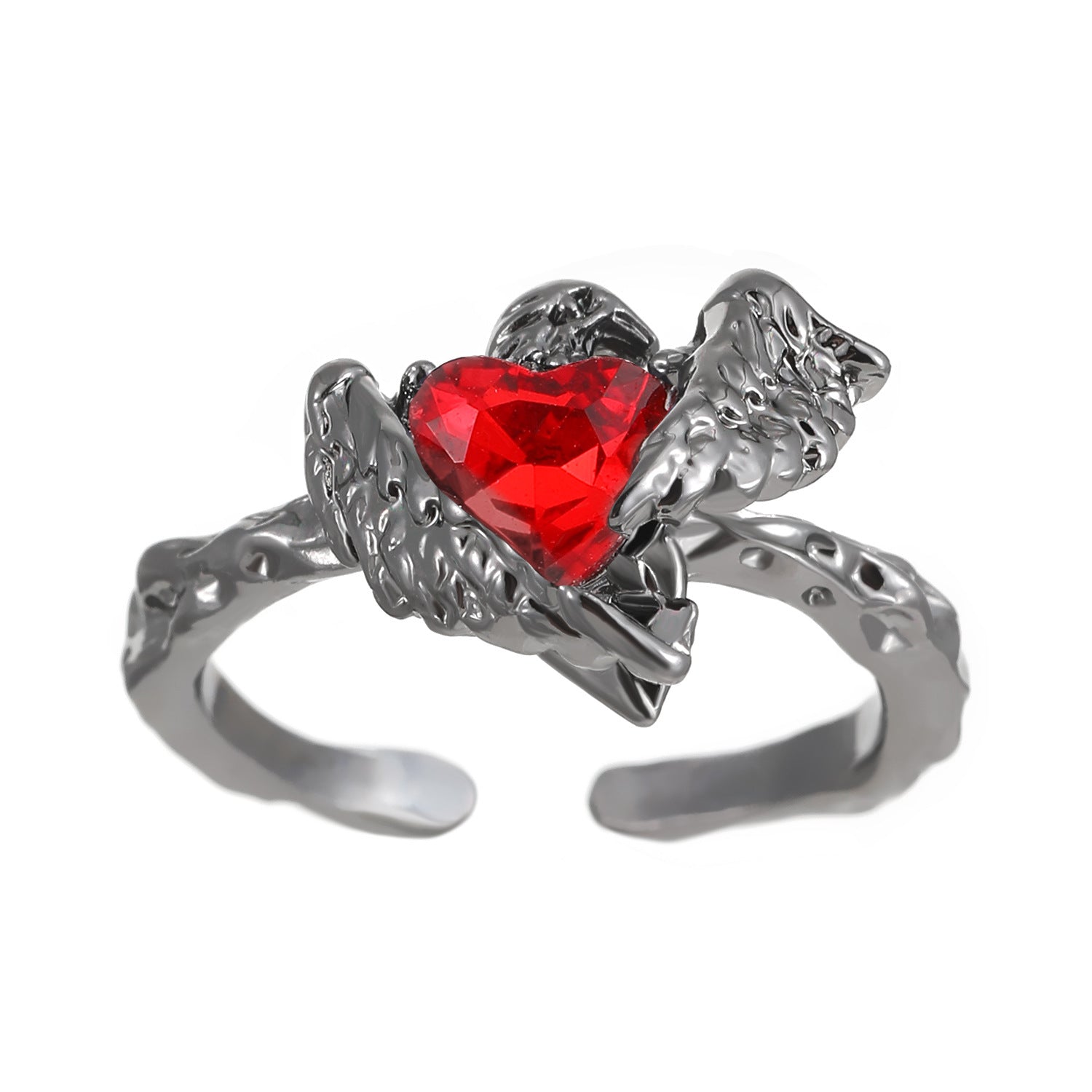 Wholesale Punk dark personality red diamond open stacking ring for men