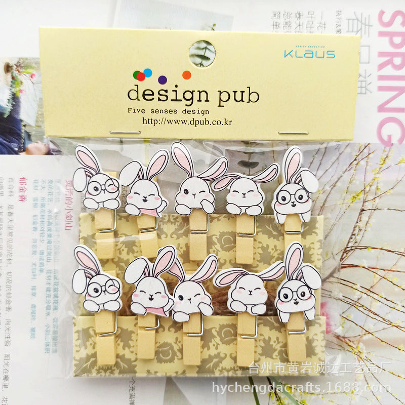 Wholesale Easter element collection cartoon rabbit clip hanging photo wall kindergarten flower shop card Easter egg small wooden clip