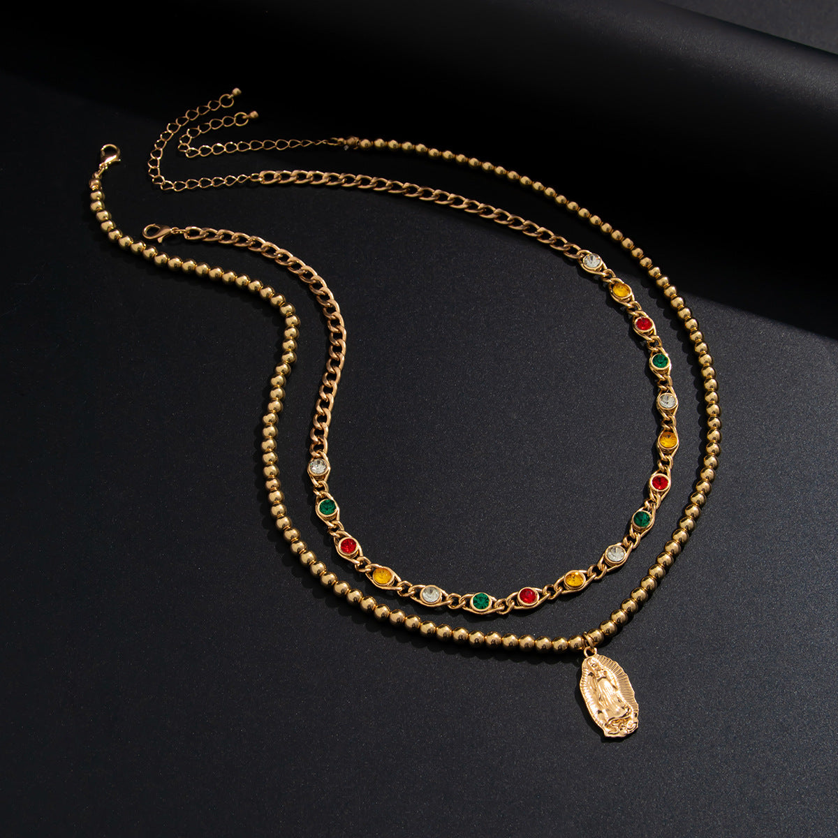 Wholesale Men's round bead layered oval portrait necklace