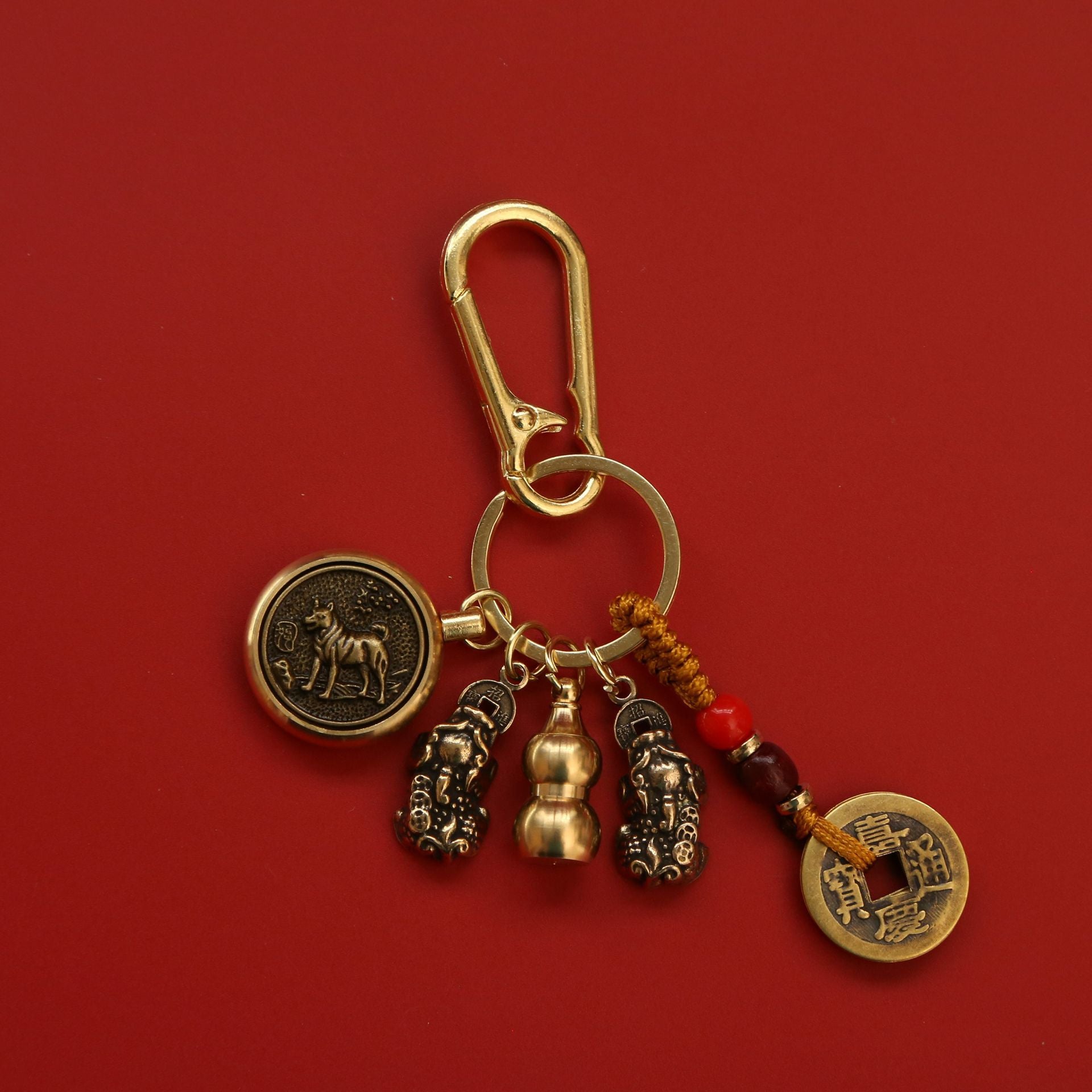 Wholesale Brass Double Pixiu Transfer Money Two Zodiac Eight Guardian Gods Keychain