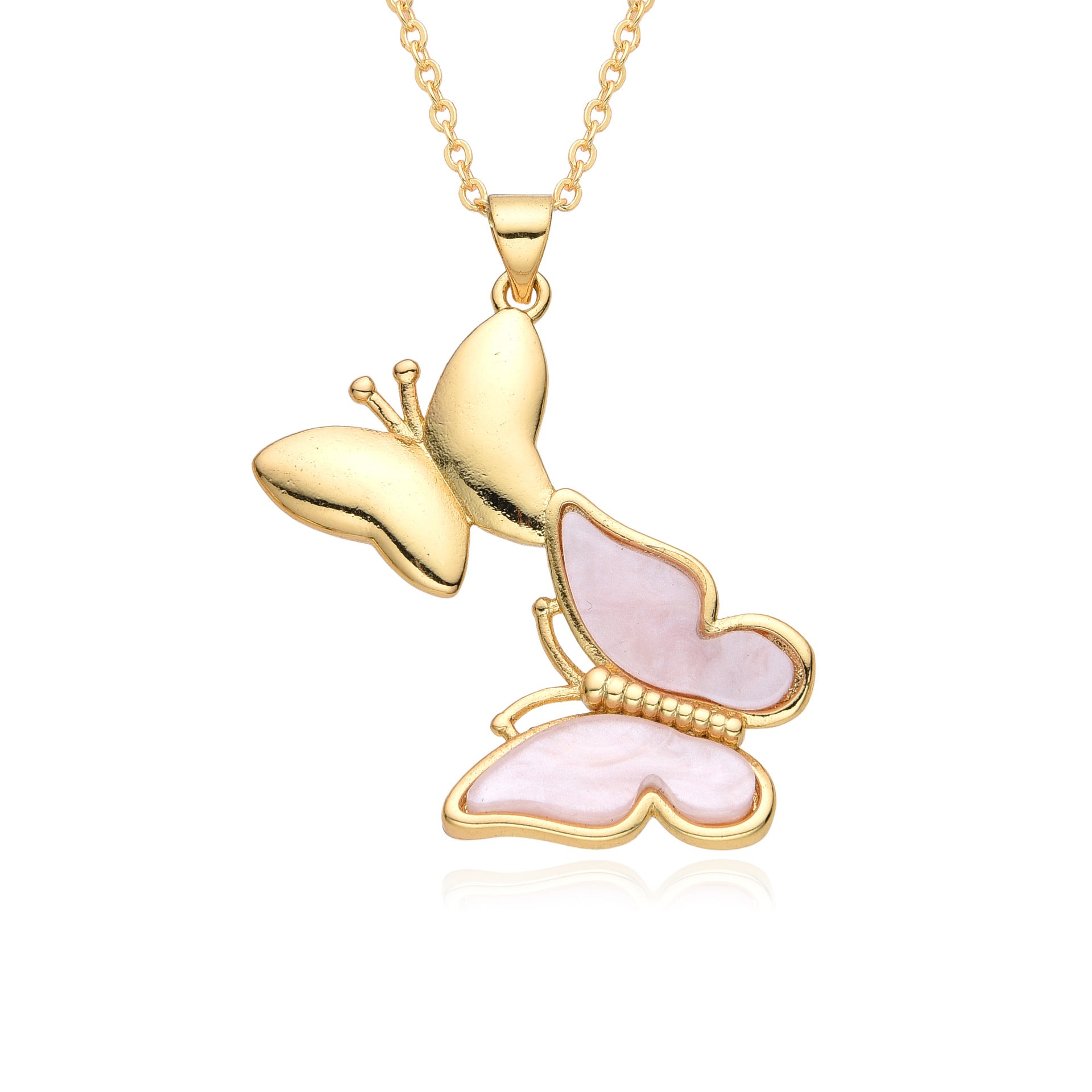 Wholesale Copper Gold Plated Shell Two Butterfly Necklace