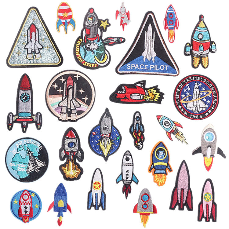 Wholesale Trendy Cartoon Rocket Embroidery Patches Polyester Sew On Space Badge For Clothing DIY Craft
