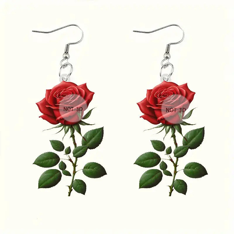 Wholesale Valentine' s Day Red Rose Acrylic Earrings
