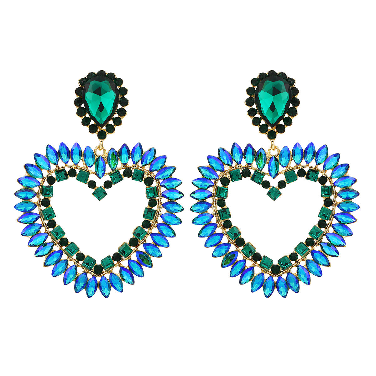 Wholesale Valentine's Day Hot Love earrings fashion color alloy rhinestone hollow love earrings jewelry