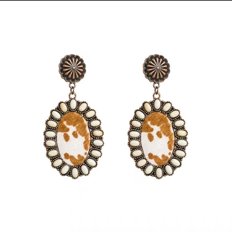 Wholesale Diamond leopard print turquoise earrings bohemian style earrings