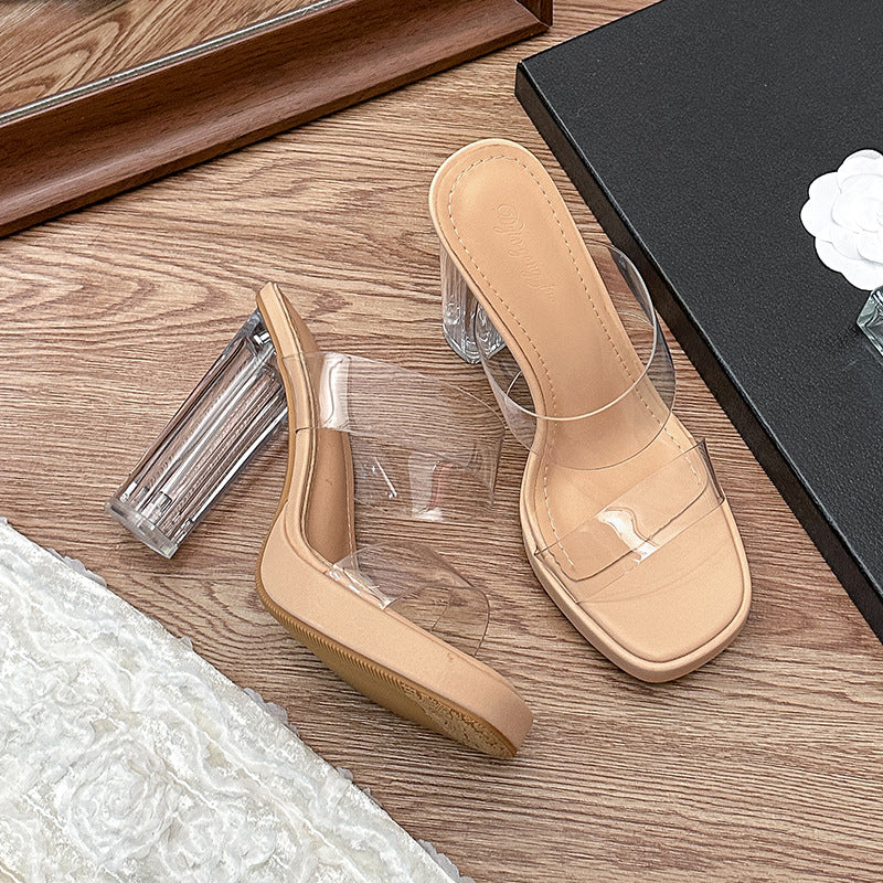 Wholesale Waterproof chunky heel strap crystal sandals thick bottom sandals for outer wear