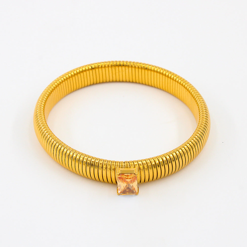Wholesale Titanium Steel Square Zircon 18K Gold Stainless Steel Bracelet