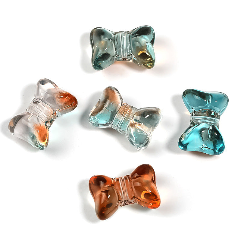 Wholesale 100pcs Three-dimensional Glass Bow, Vertical Hole Translucent Glass DIY Beads