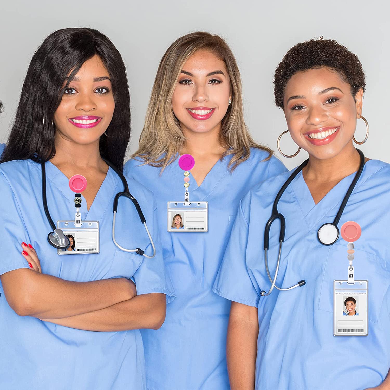 Wholesale Colored ABS Belt Clip Silicone Bead Badge Scroll Extendable Keychain