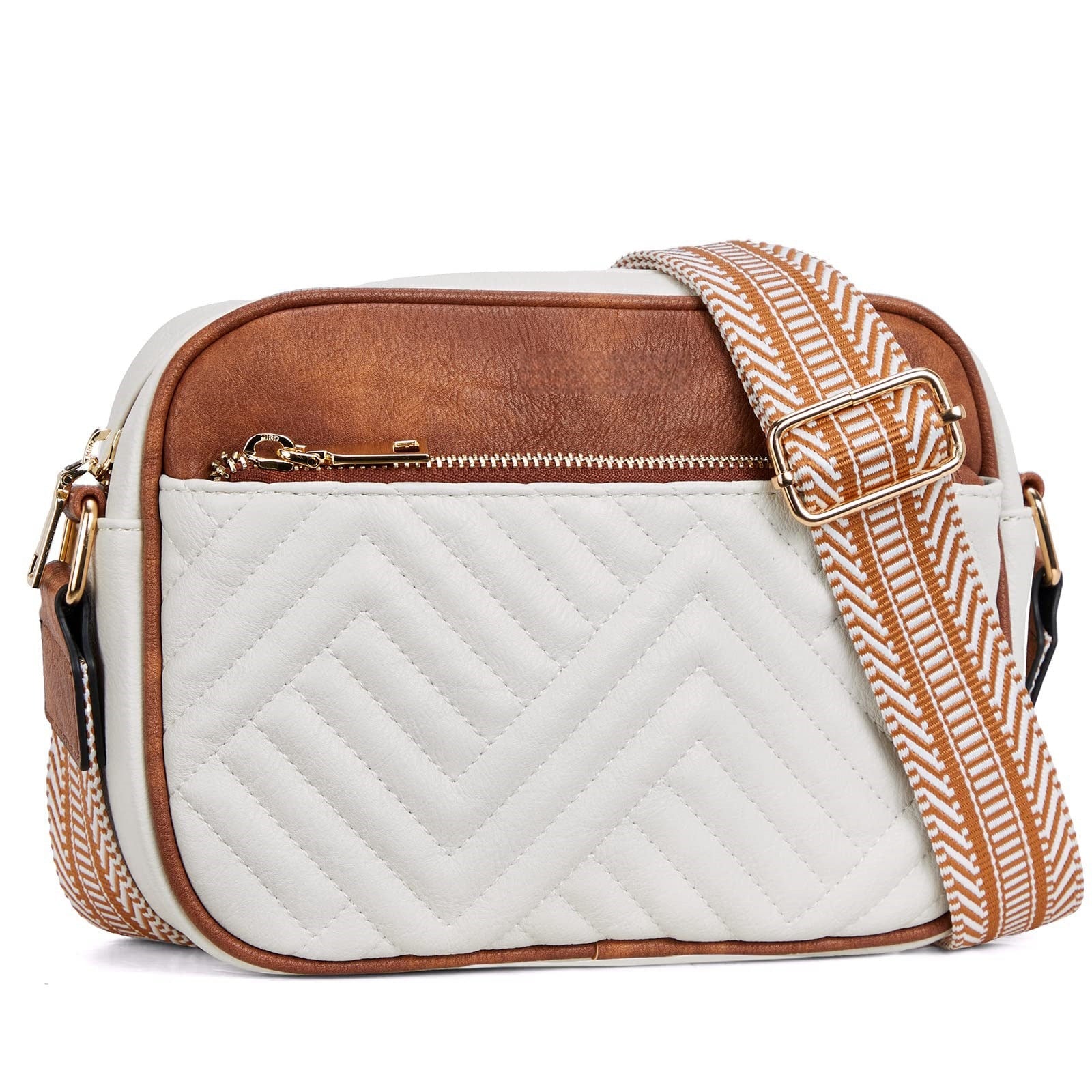 Wholesale Aztec Embroidered Plaid Color Blocking Zipper PU Crossbody Bag