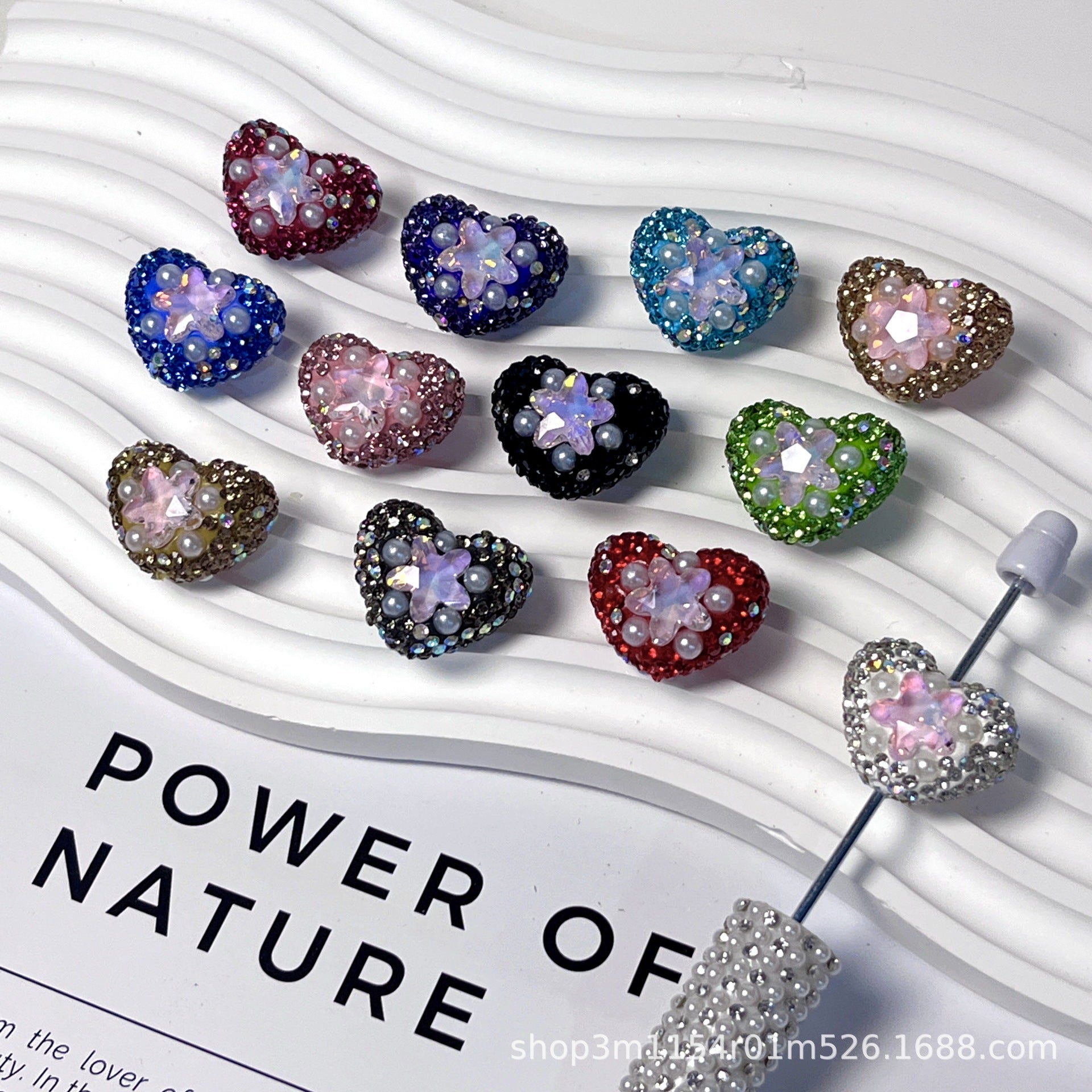 Wholesale 10pcs Double sided diamond inlaid colored soft ceramic straight hole beads