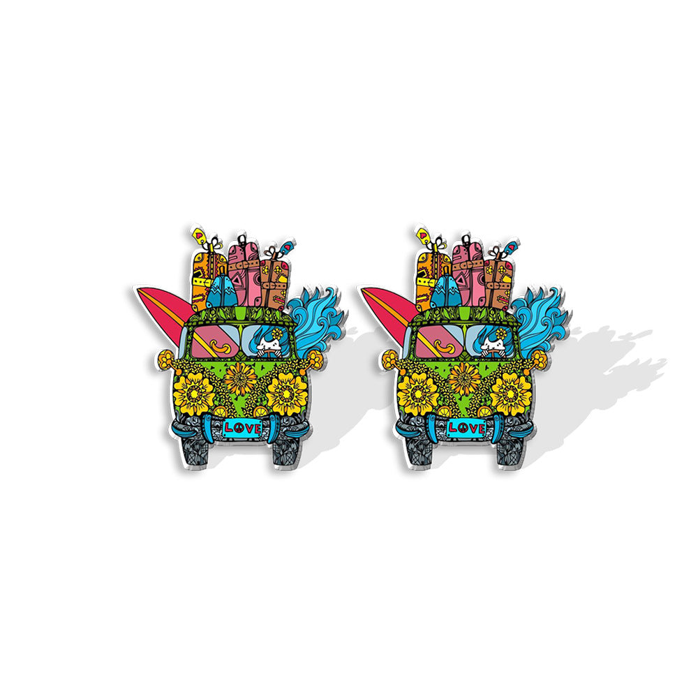 Wholesale Sunflower School Bus Heat Shrink Sheet Acrylic Earrings