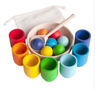 Wholesale Children's New Puzzle Fun 12 Color Ball and Cup Color Classification Wooden Toy Clip Bead Color Recognition Matching Toy