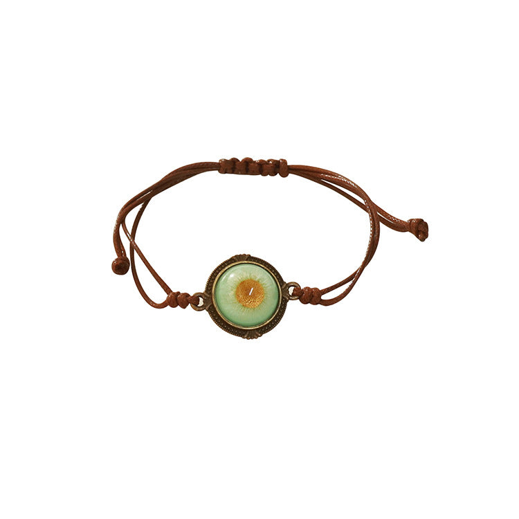 Wholesale 6pcs Vintage Maillard Dried Flower Wax Rope Bracelet