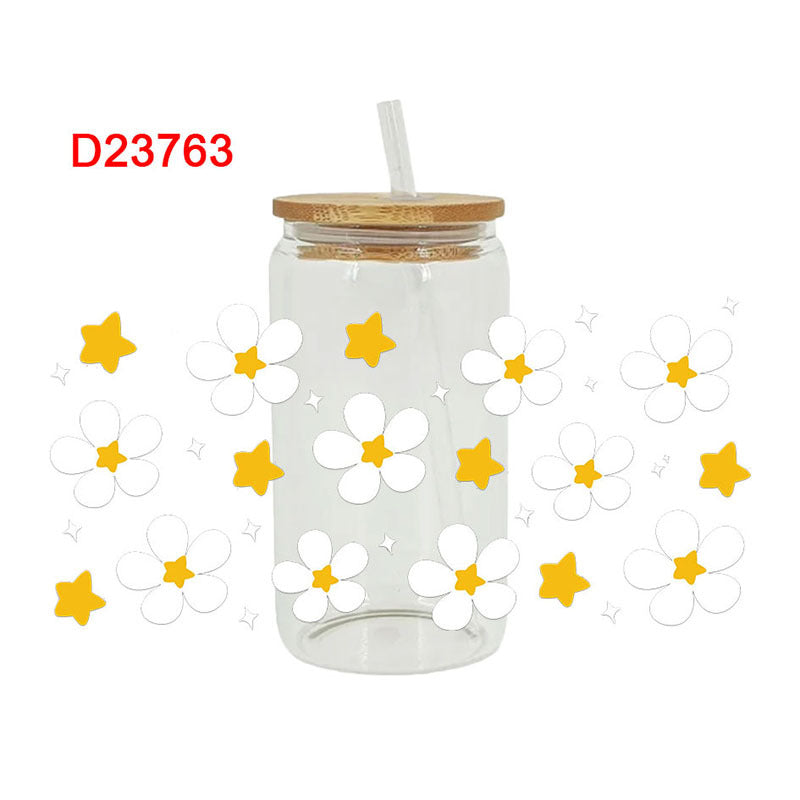 Wholesale colorful flowers 16oz Cup UV DTF Wraps