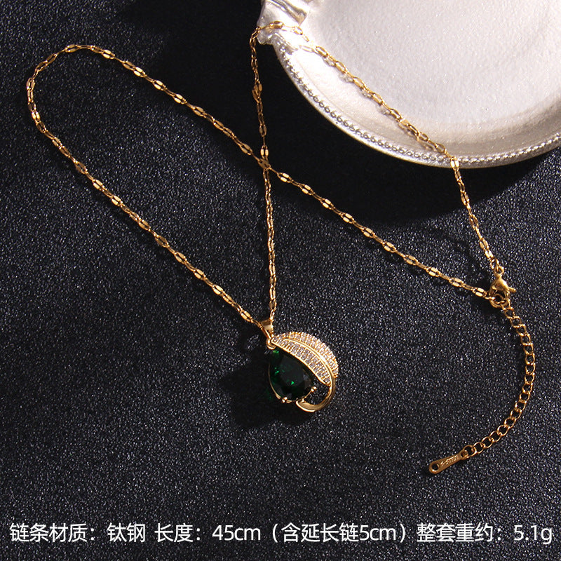 Wholesale Titanium steel necklace female zircon water drop pendant niche design jewelry