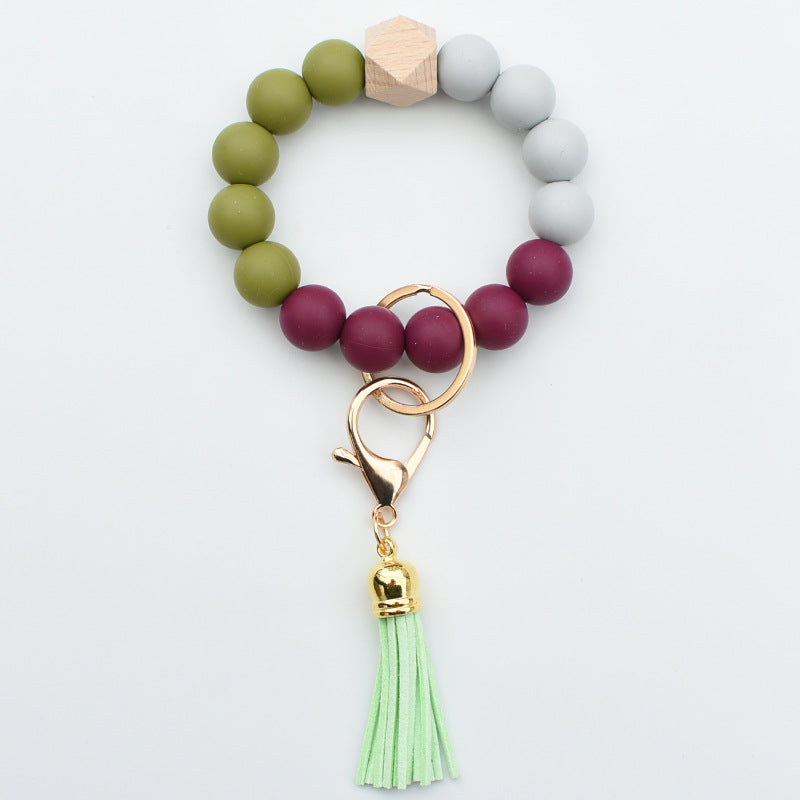 Llavero de muñeca con cuentas de silicona colorida al por mayor