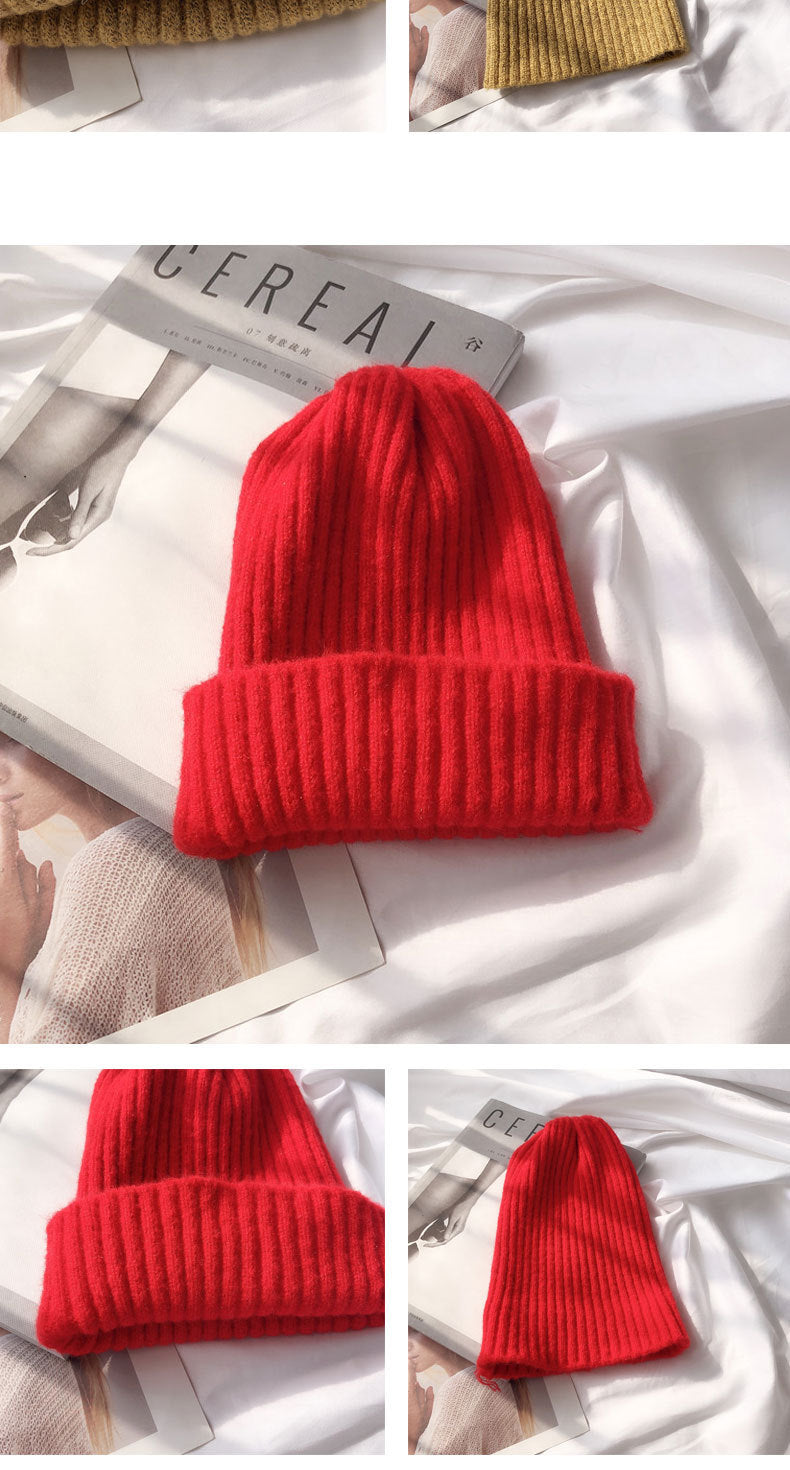 Wholesale Solid Color Versatile Knitted Thickened Smooth Plate Pointed Wool Hat