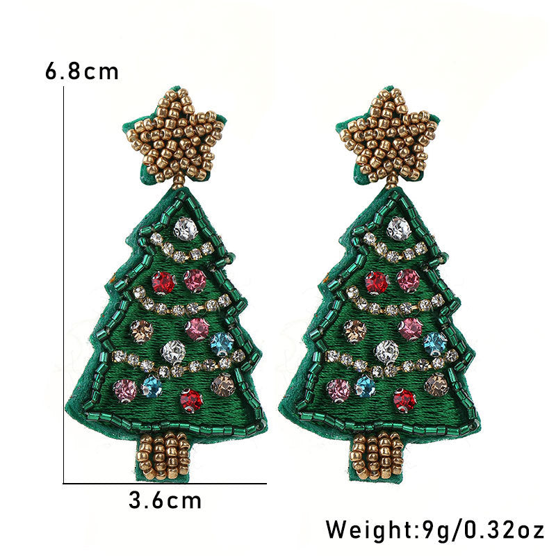 Wholesale Christmas Tree Fabric Handmade Rice Beads Creative Design Beads Christmas Fashion Earrings
