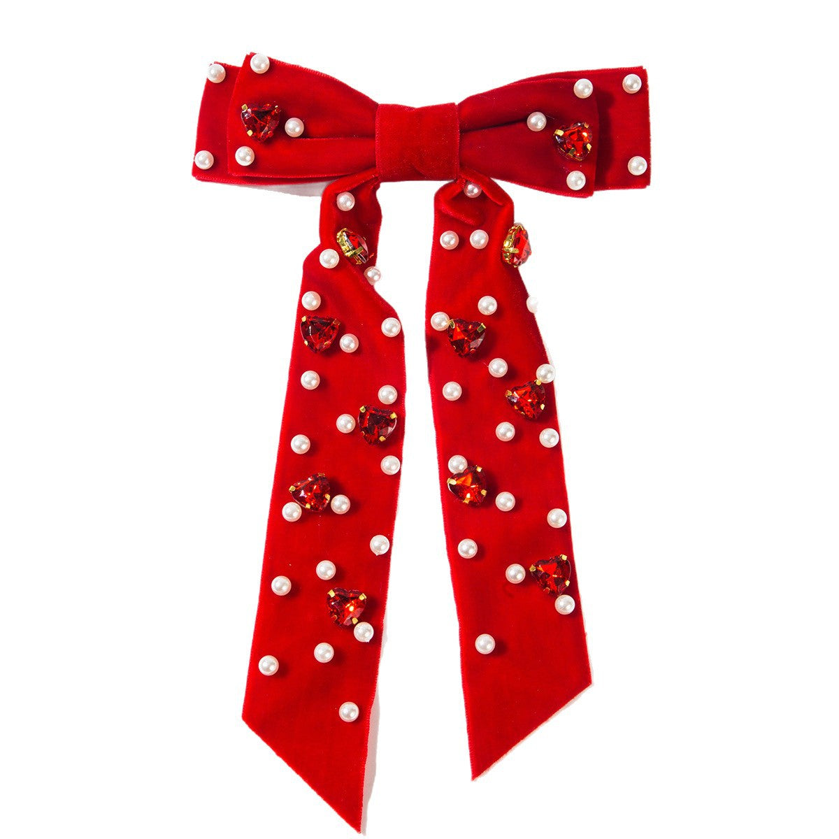 Wholesale Velvet fabric multi-layer bow inlaid with heart-shaped pearl hair clip