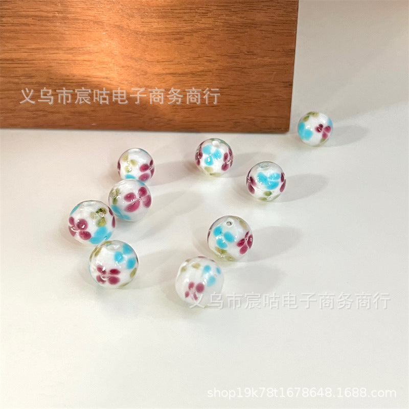 Wholesale 10pcs Glass flower plated and colored through-hole round Beads