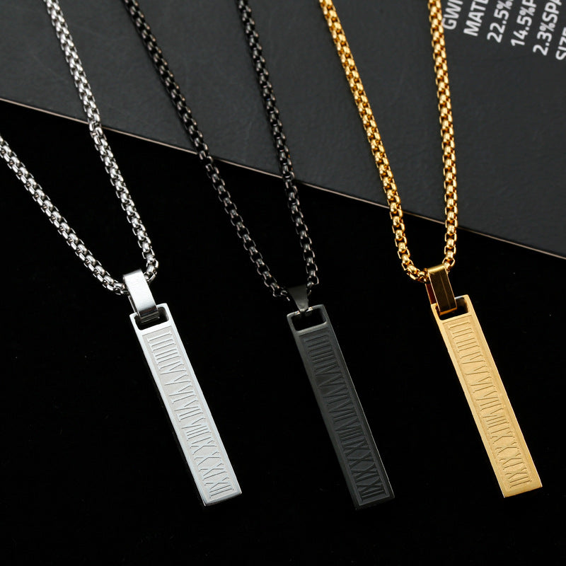 Wholesale Stainless Steel Roman Retro Three-Dimensional Rectangular Necklaces