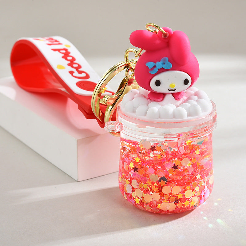 Wholesale Acrylic flowing sand bottle bag keychain