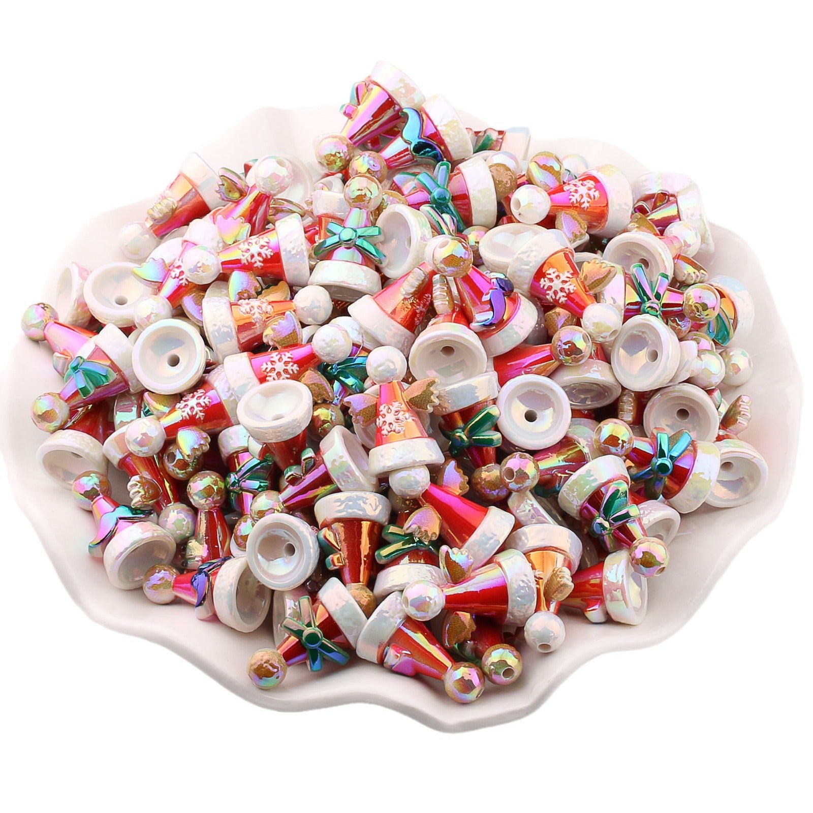 Wholesale 150pcs/pack Acrylic Painted UV Plated Straight Hole Christmas Hat DIY Beaded Accessories