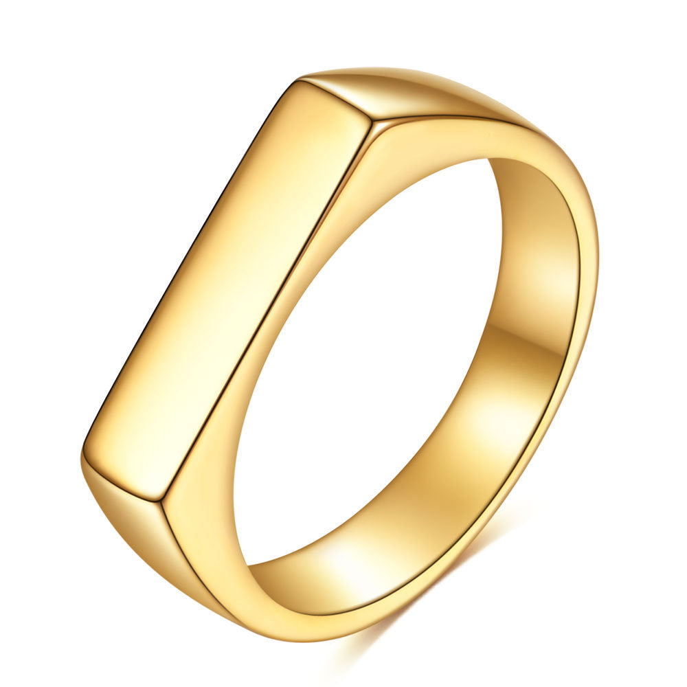 Wholesale simple and versatile temperament small strip 18K gold flat stainless steel ring