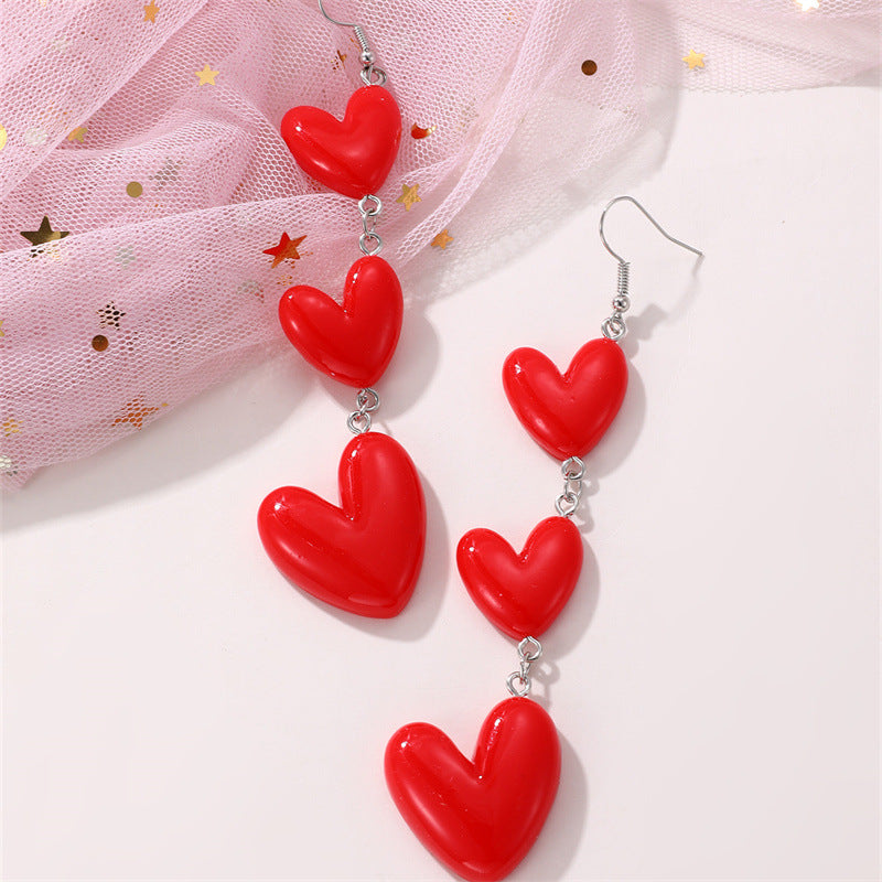 Wholesale women's long heart red festive Valentine's Day earrings fashion face slimming ear jewelry
