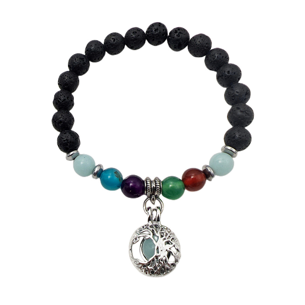 Wholesale 8mm Volcanic Stone Life Tree  Colorful Agate Yoga Luminous Bracelet