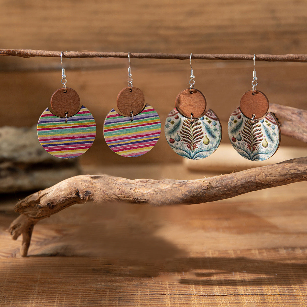 Wholesale Exaggerated Boho Wooden Round Earrings