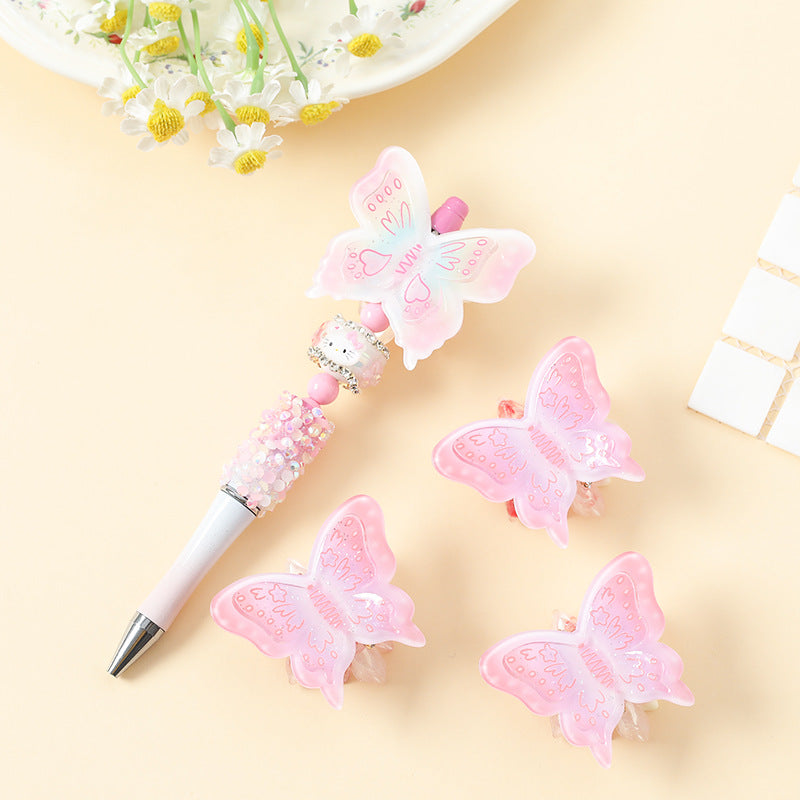 Wholesale 10pcs Heavy Industry Butterfly Printed Acrylic Cute Beads
