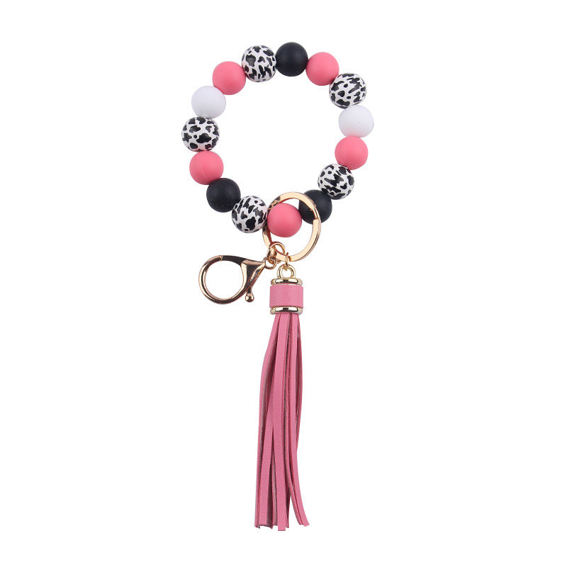 Wholesale Leather Tassel Silicone Beads Wooden Beads Bracelet Keychain