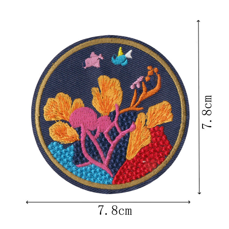 Wholesale Cartoon Seahorse Iron On Patches 9 Piece Embroidered Ocean Life Decorative Applique For Clothing