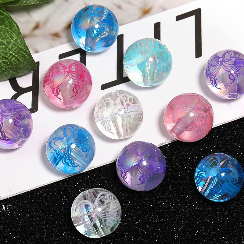 Wholesale 100pcs Diy Cartoon High Transparent Princess Ribbon Bow Print Straight Hole Acrylic Beads