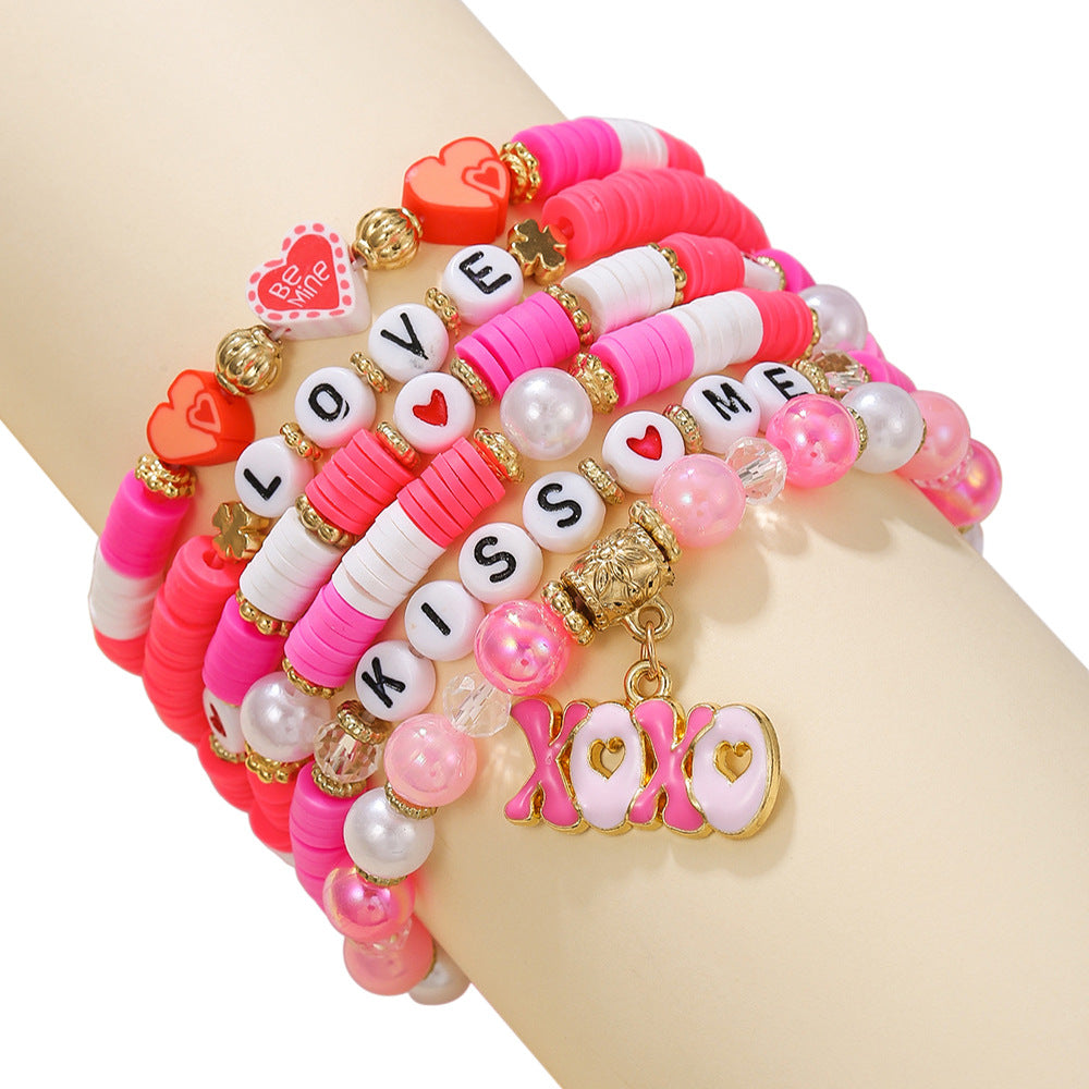 Wholesale Valentine' s Day Heart Bouquet Lip Pendant Versatile Polymer Clay Bracelet