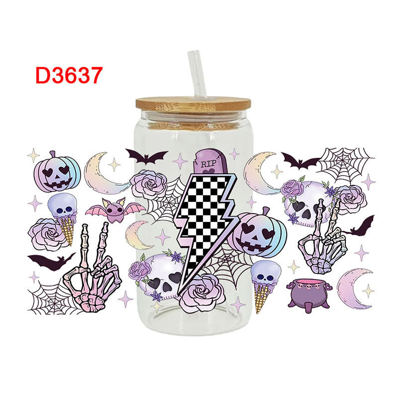 Wholesale Pumpkin Ghost Bat Halloween  16oz Cup UV DTF Wraps
