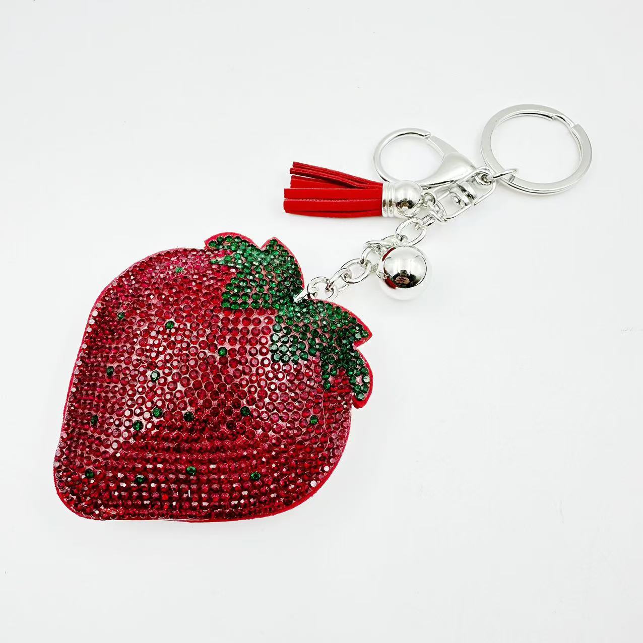 Wholesale Tassel Diamond-encrusted Strawberry Double Color Diamond Keychains