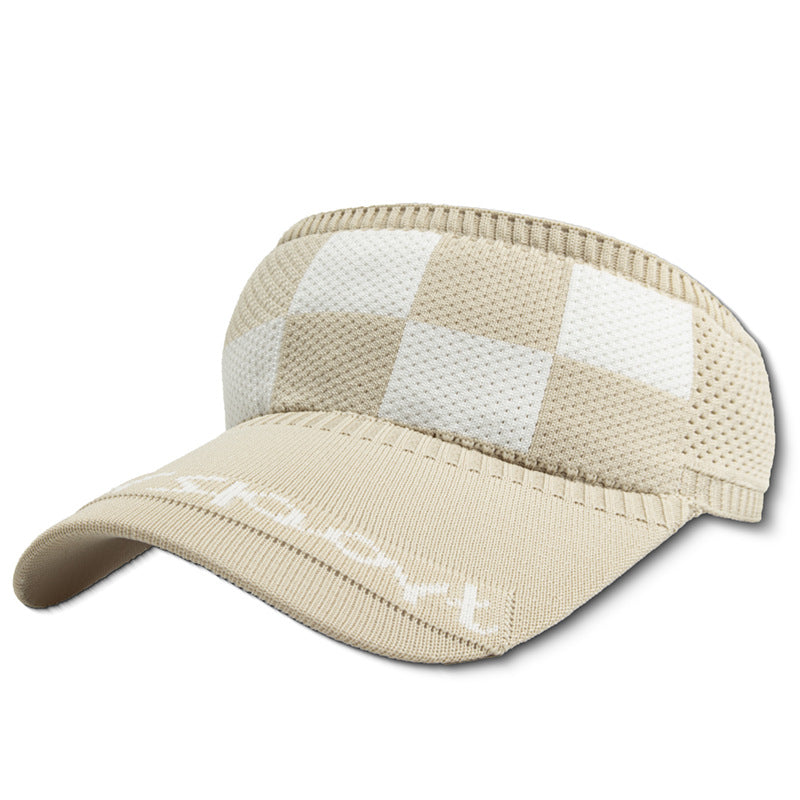 Wholesale Empty Top Hat Sun Protection Breathable Plaid Polyester Sun Hat