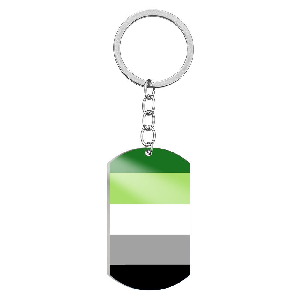 Wholesale 6-color Alphabet Color Printing Titanium Steel Rainbow Flag Stainless Steel Army Plate Keychains