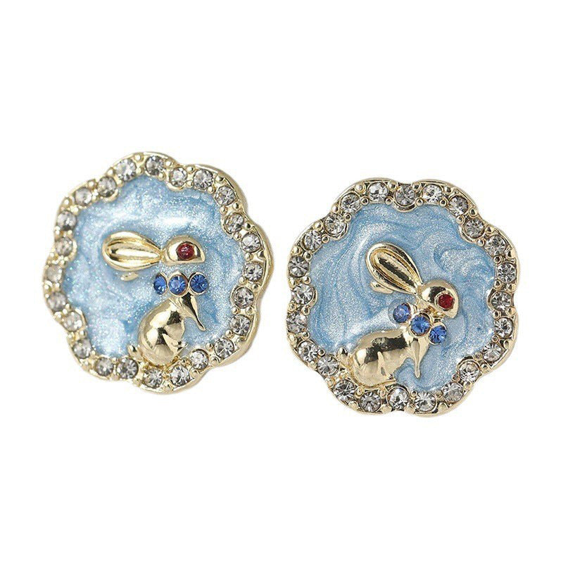 Wholesale Easter Diamond rabbit blue glaze gorgeous ladies party earrings niche design all-match