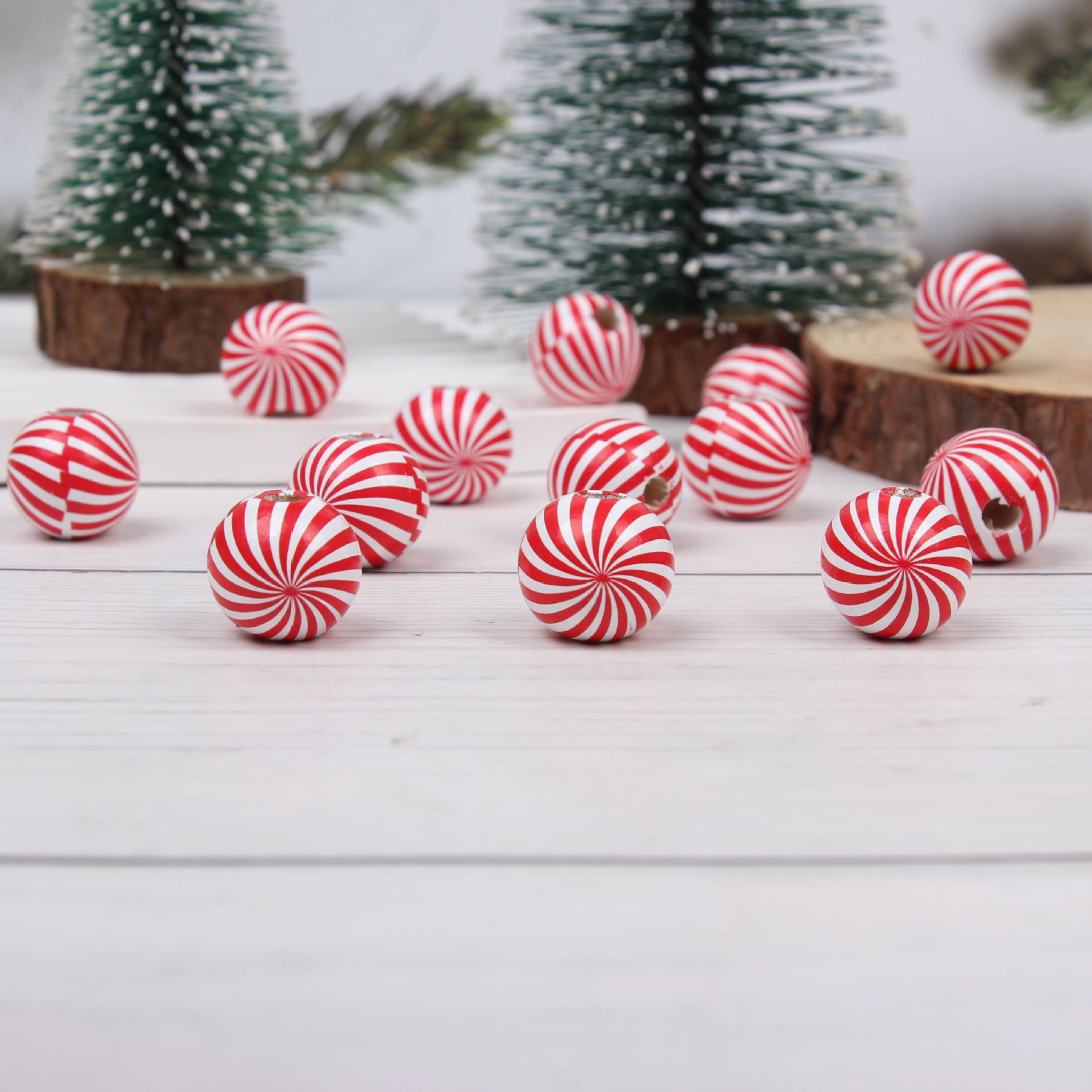Wholesale 20pcs 16mm Christmas Candy Spiral DIY Colorful Festive Wooden Beads