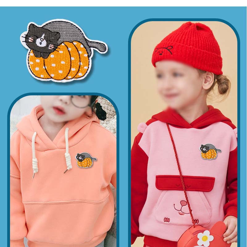 Wholesale  Embroidered Patch Dark Cartoon Kitten Pumpkin Clothing Decor Fashion Accessory