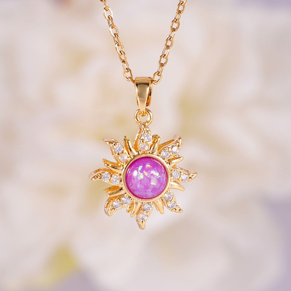 Wholesale Gold plated sun pendant with micro inlaid zircon necklace
