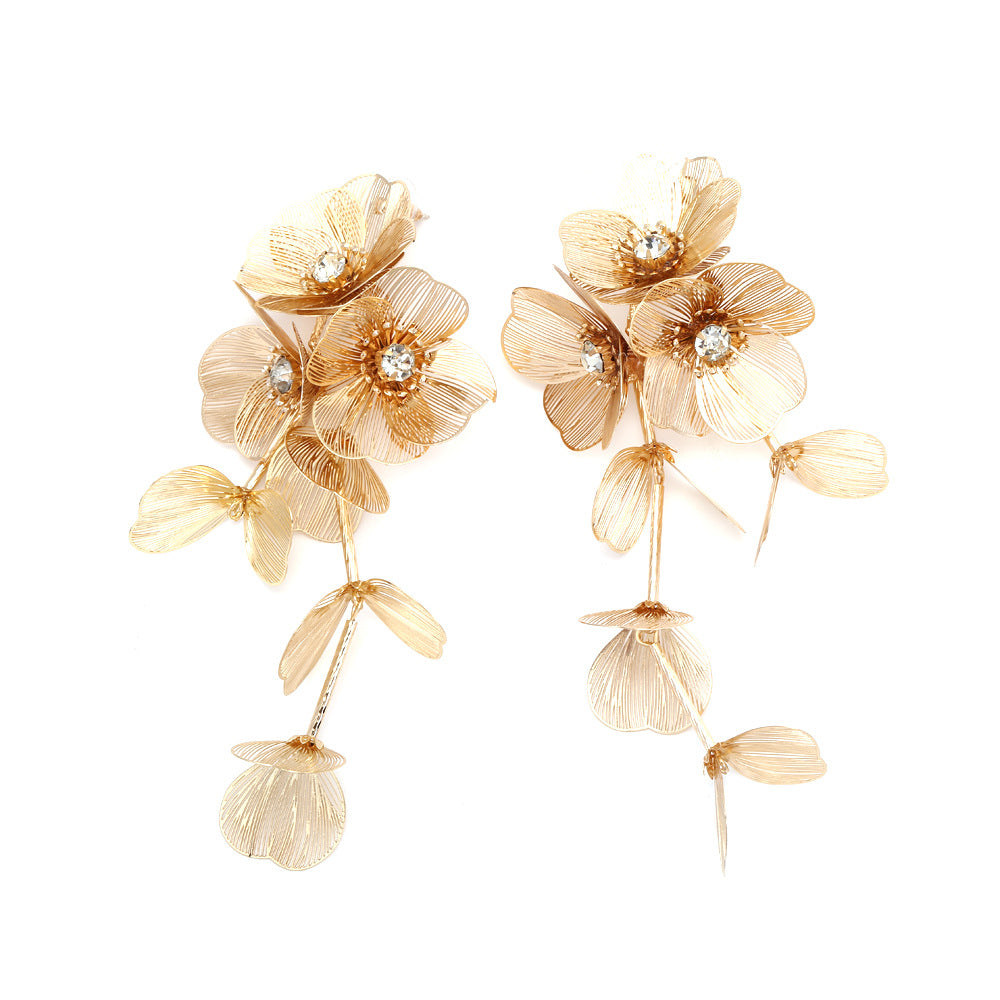 Wholesale Long Metal Flower Tassel Earrings