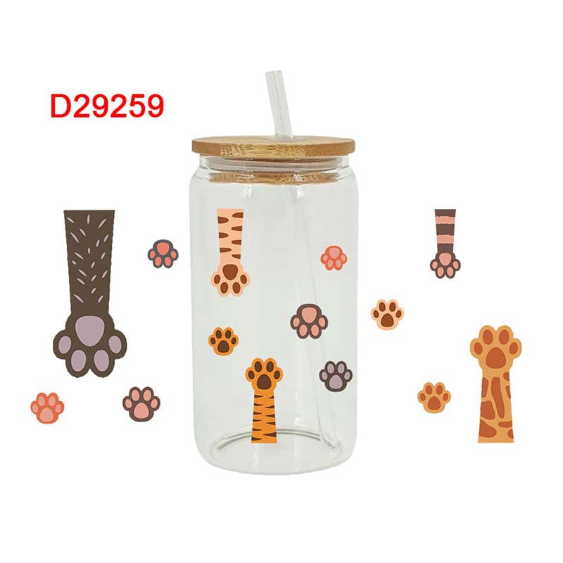 Wholesale Pink Cartoon Kitten Paw 16oz Cup UV DTF Wraps