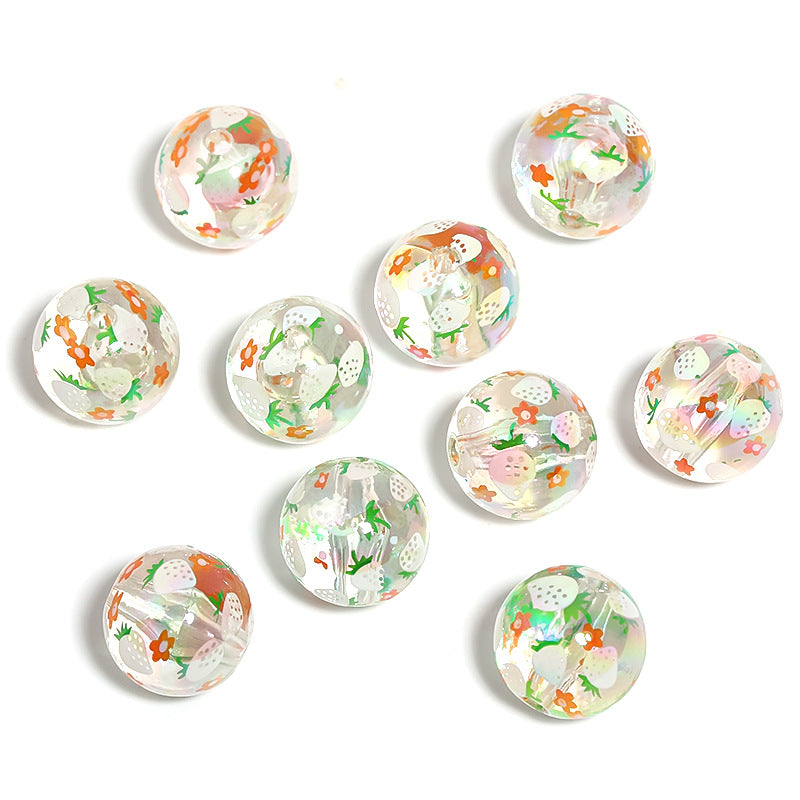 Wholesale 100pcs Acrylic Milk Strawberry DIY Printed Beads