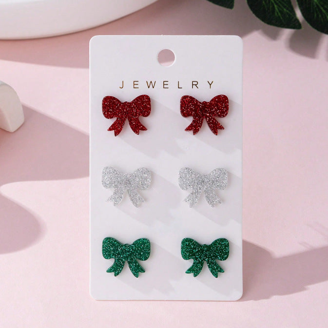 Wholesale Pink Sweet Shining Bow Acrylic Earring Set