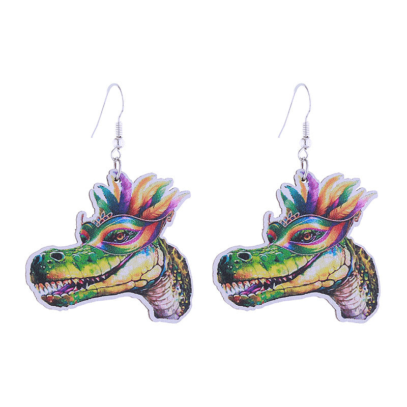 Wholesale Colorful Carnival Crocodile Lobster Crown Mask Wooden  Mardi Gras Earrings